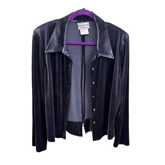 NWT Karin Stevens Vintage Velvet Grey Button Up Top With Open Back Size 14 - Picture 1 of 7